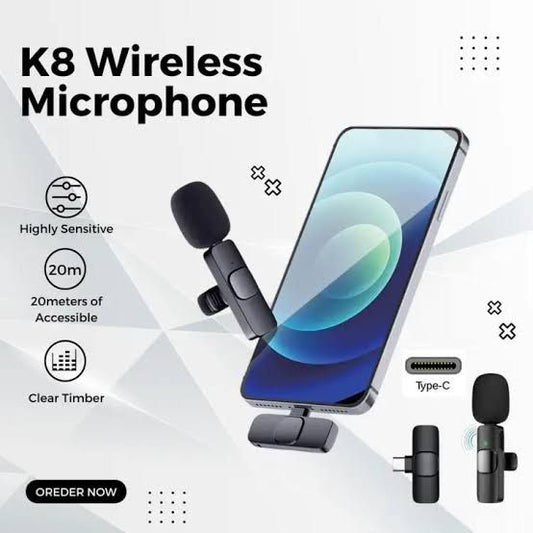 K8 Wireless Collar Mic Lighting Android & Type C Supported Wireless Microphone